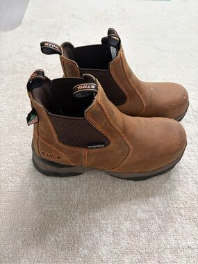 Men’s Waterproof Brown Leather Work Slip-On Boots